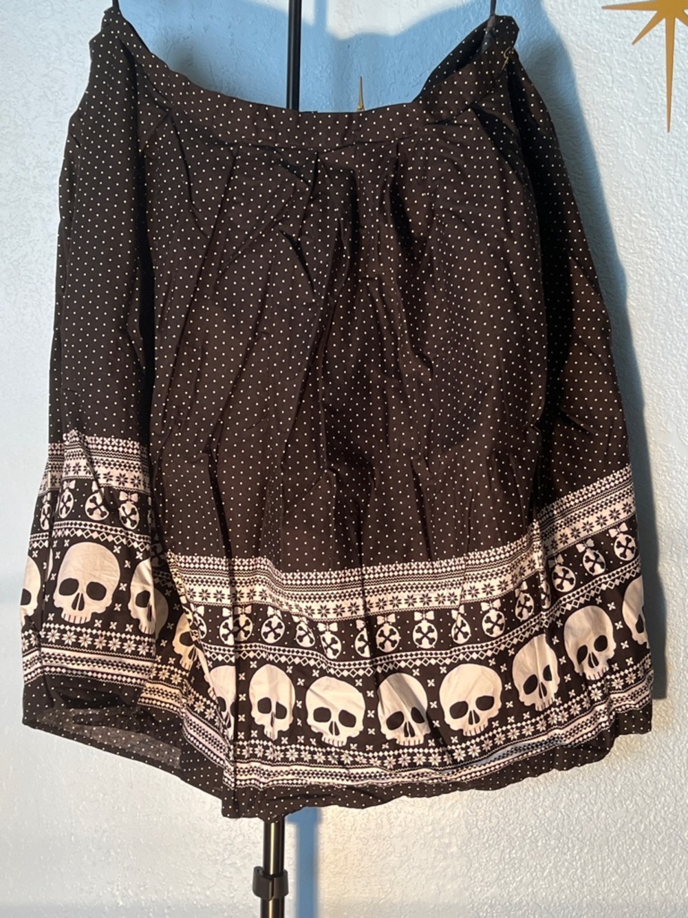 Hell Bunny Black Skull Border Polka Dot Skirt